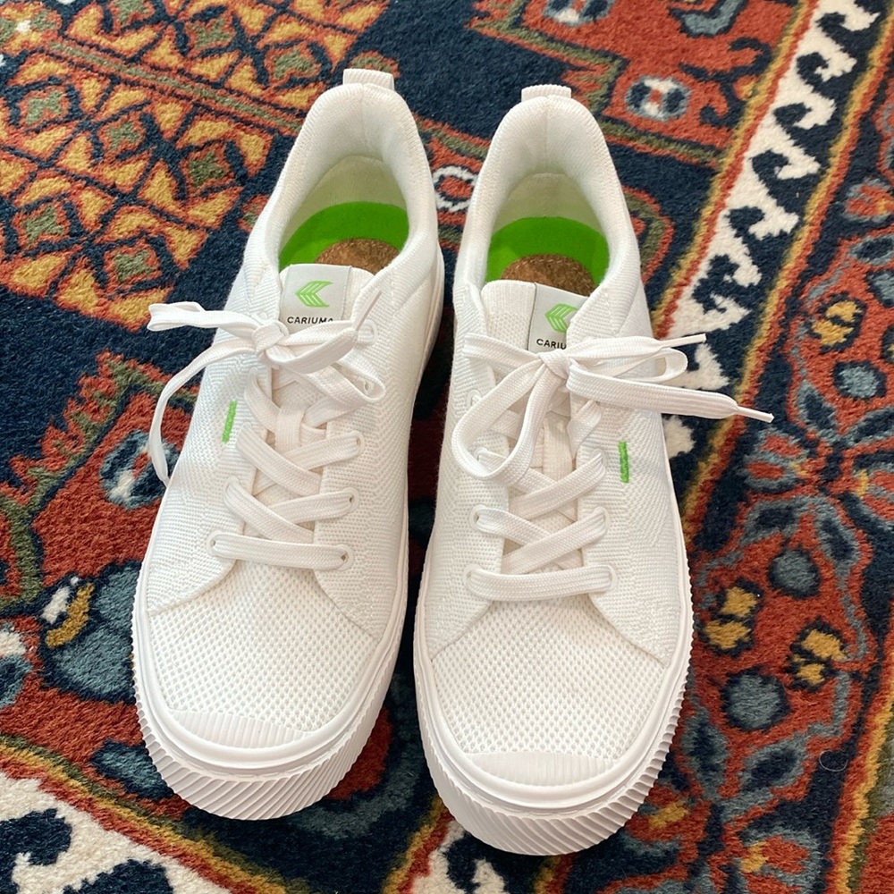 Cariuma Unisex Ibi Low Sneaker Shoes Lace-Up Round Toe Off White Knit Size 6.5